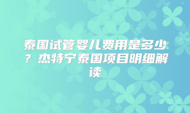 泰国试管婴儿费用是多少？杰特宁泰国项目明细解读