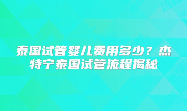 泰国试管婴儿费用多少？杰特宁泰国试管流程揭秘