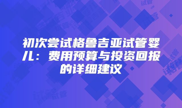 初次尝试格鲁吉亚试管婴儿:费用预算与投资回报的详细建议