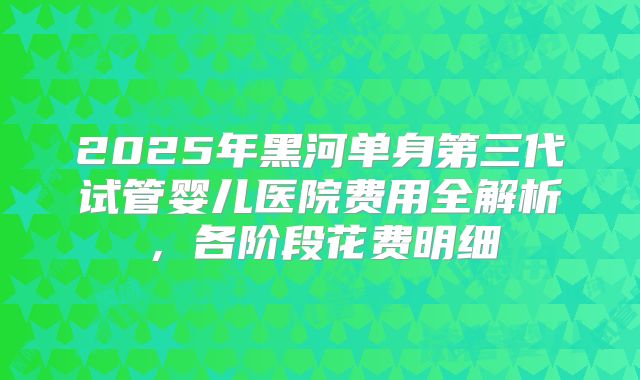2025年黑河单身第三代试管婴儿医院费用全解析,各阶段花费明细