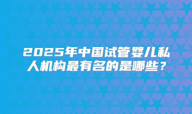 2025年中国试管婴儿私人机构最有名的是哪些？