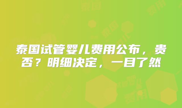 泰国试管婴儿费用公布,贵否?明细决定,一目了然