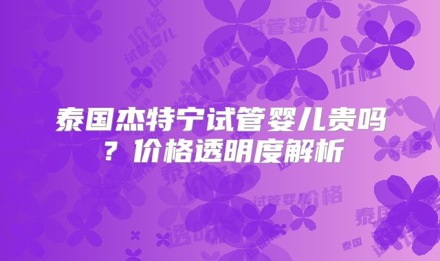 泰国杰特宁试管婴儿贵吗?价格透明度解析