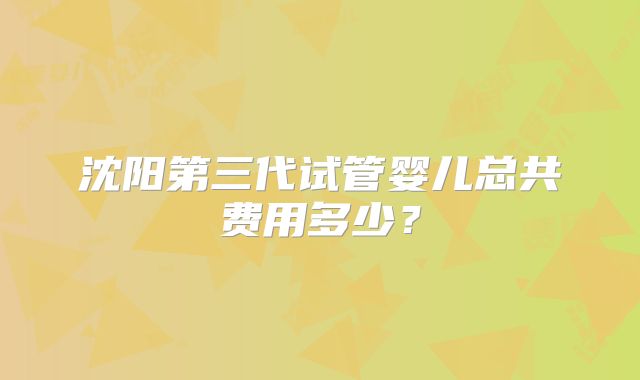 沈阳第三代试管婴儿总共费用多少?