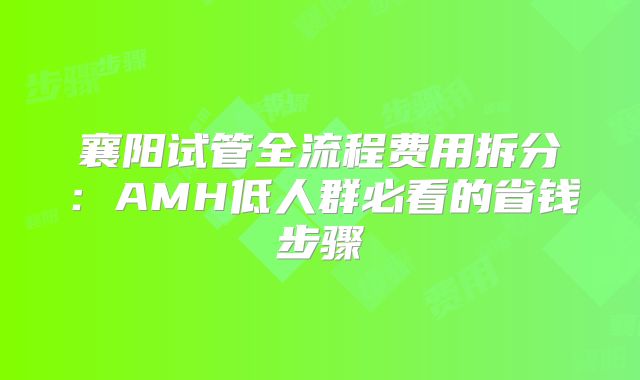 襄阳试管全流程费用拆分:AMH低人群必看的省钱步骤
