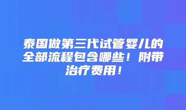 泰国做第三代试管婴儿的全部流程包含哪些!附带治疗费用!