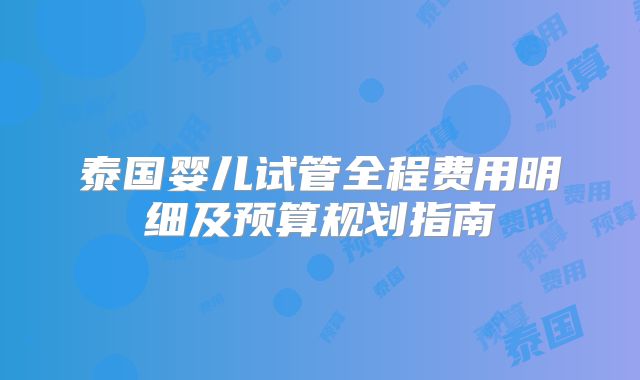泰国婴儿试管全程费用明细及预算规划指南
