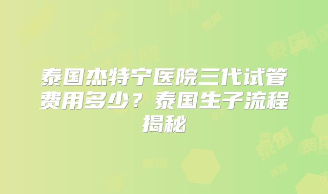 泰国杰特宁医院三代试管费用多少？泰国生子流程揭秘