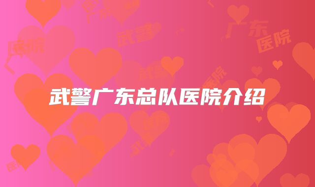 武警广东总队医院介绍