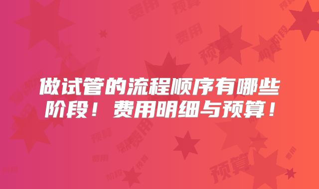 做试管的流程顺序有哪些阶段！费用明细与预算！