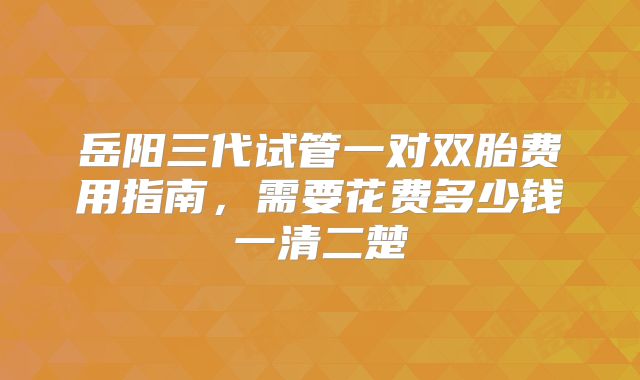 岳阳三代试管一对双胎费用指南，需要花费多少钱一清二楚