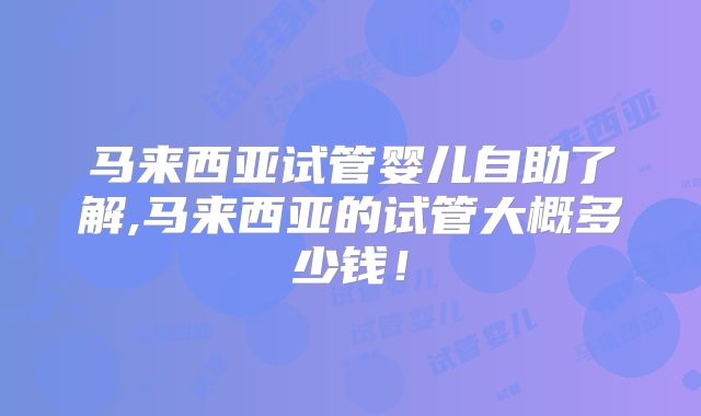 马来西亚试管婴儿自助了解,马来西亚的试管大概多少钱！