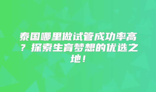 泰国哪里做试管成功率高?探索生育梦想的优选之地!