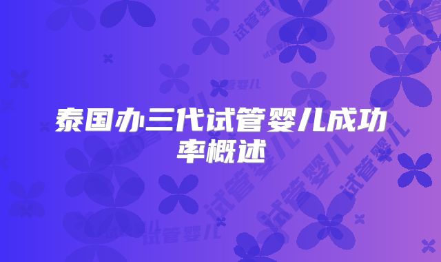 泰国办三代试管婴儿成功率概述
