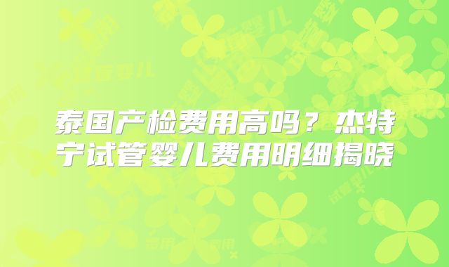 泰国产检费用高吗?杰特宁试管婴儿费用明细揭晓