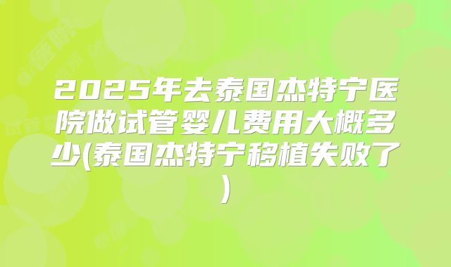 2025年去泰国杰特宁医院做试管婴儿费用大概多少(泰国杰特宁移植失败了)