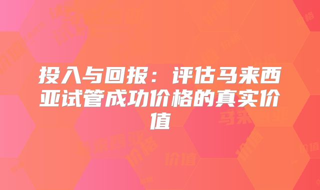 投入与回报:评估马来西亚试管成功价格的真实价值