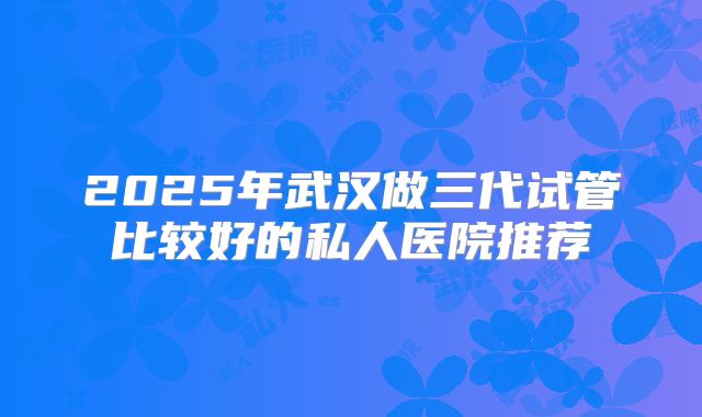 2025年武汉做三代试管比较好的私人医院推荐