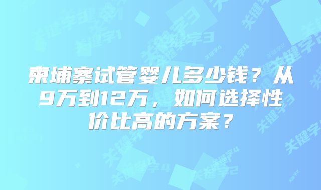 柬埔寨试管婴儿多少钱？从9万到12万，如何选择性价比高的方案？