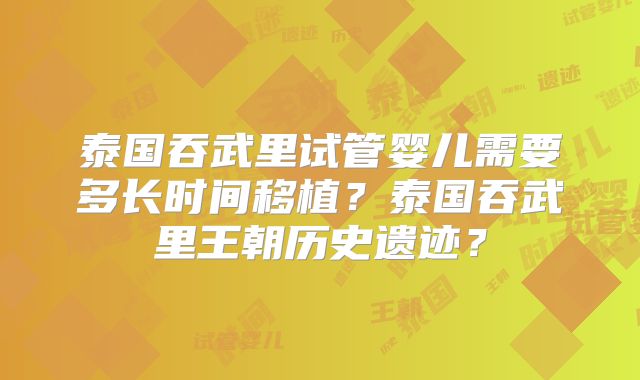 泰国吞武里试管婴儿需要多长时间移植?泰国吞武里王朝历史遗迹?