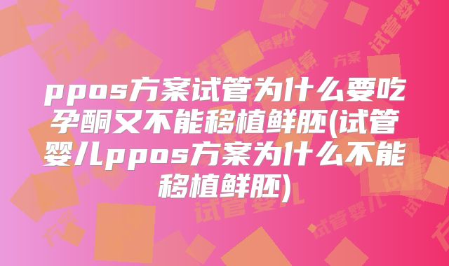 ppos方案试管为什么要吃孕酮又不能移植鲜胚(试管婴儿ppos方案为什么不能移植鲜胚)