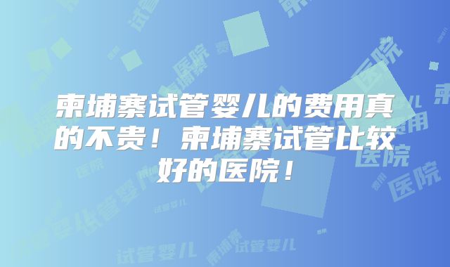 柬埔寨试管婴儿的费用真的不贵!柬埔寨试管比较好的医院!