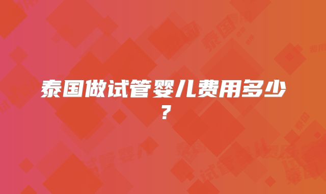 泰国做试管婴儿费用多少?