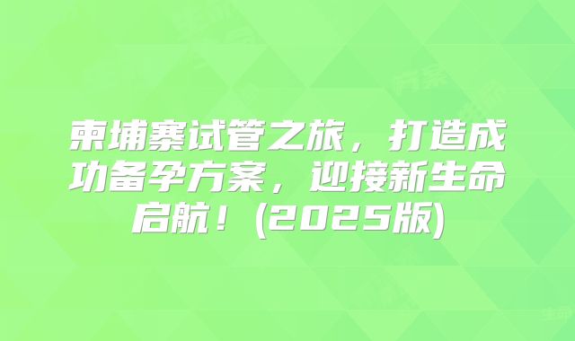 柬埔寨试管之旅，打造成功备孕方案，迎接新生命启航！(2025版)