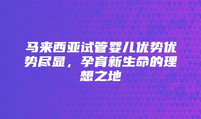 马来西亚试管婴儿优势优势尽显，孕育新生命的理想之地