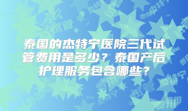 泰国的杰特宁医院三代试管费用是多少？泰国产后护理服务包含哪些？