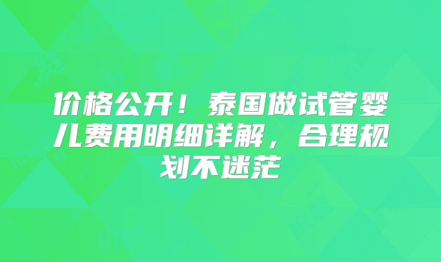 价格公开！泰国做试管婴儿费用明细详解，合理规划不迷茫