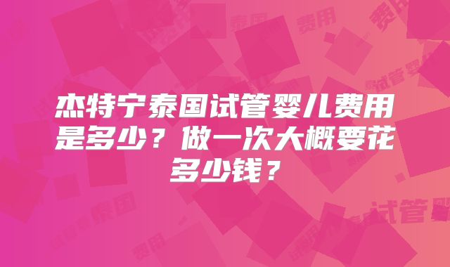 杰特宁泰国试管婴儿费用是多少？做一次大概要花多少钱？