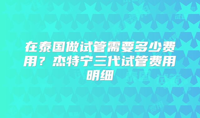 在泰国做试管需要多少费用？杰特宁三代试管费用明细