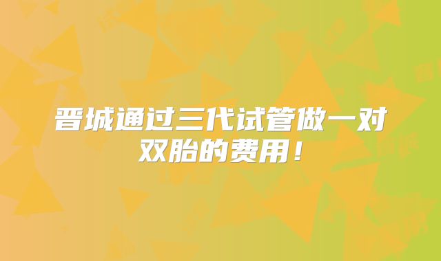 晋城通过三代试管做一对双胎的费用!