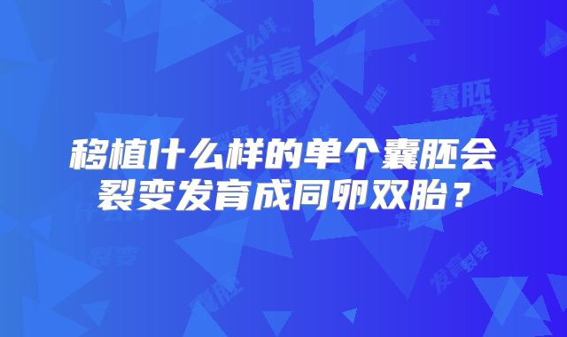 移植什么样的单个囊胚会裂变发育成同卵双胎?