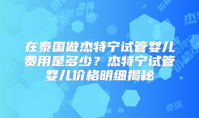 在泰国做杰特宁试管婴儿费用是多少?杰特宁试管婴儿价格明细揭秘