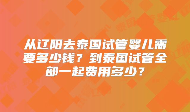从辽阳去泰国试管婴儿需要多少钱？到泰国试管全部一起费用多少？
