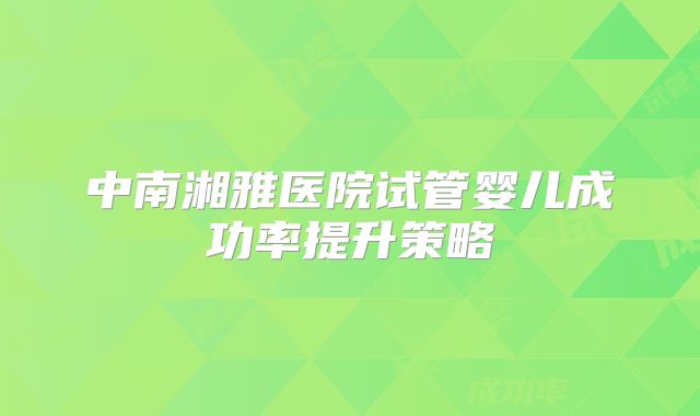 中南湘雅医院试管婴儿成功率提升策略