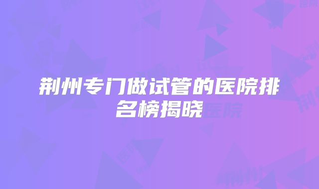 荆州专门做试管的医院排名榜揭晓