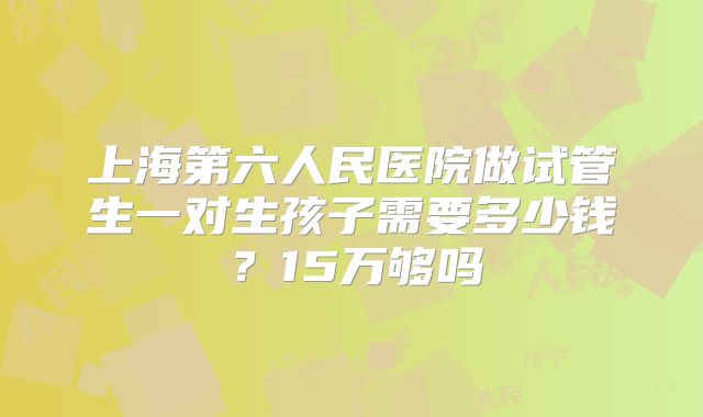 上海第六人民医院做试管生一对生孩子需要多少钱？15万够吗