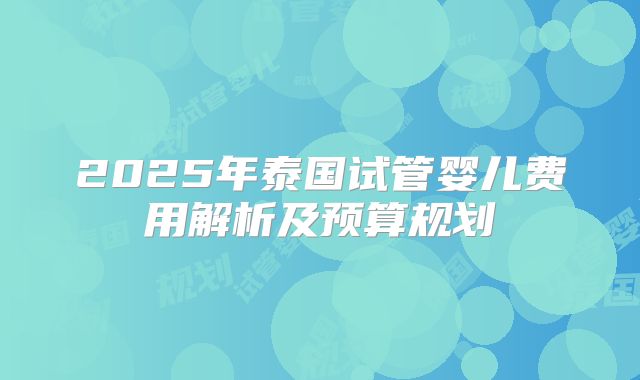 2025年泰国试管婴儿费用解析及预算规划