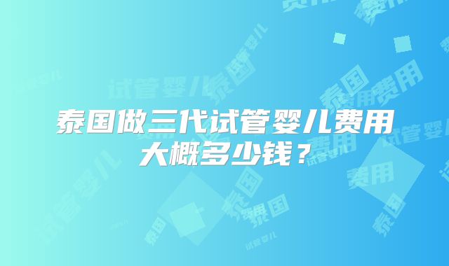 泰国做三代试管婴儿费用大概多少钱?