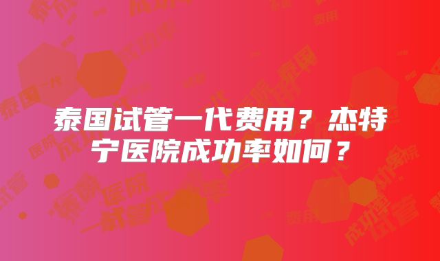泰国试管一代费用?杰特宁医院成功率如何?