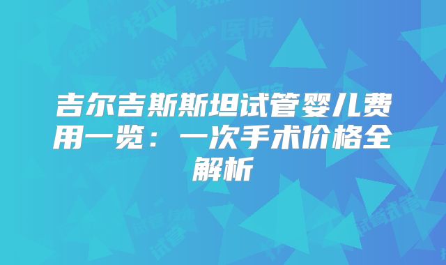 吉尔吉斯斯坦试管婴儿费用一览：一次手术价格全解析