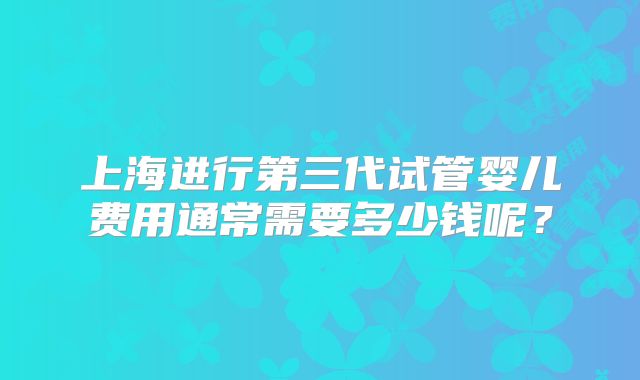 上海进行第三代试管婴儿费用通常需要多少钱呢?