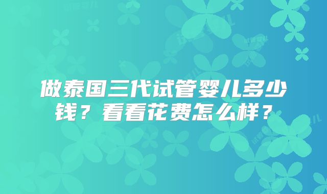 做泰国三代试管婴儿多少钱？看看花费怎么样？