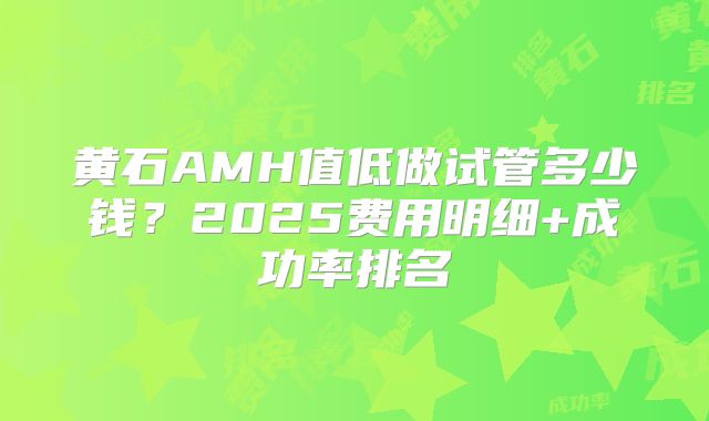 黄石AMH值低做试管多少钱？2025费用明细+成功率排名