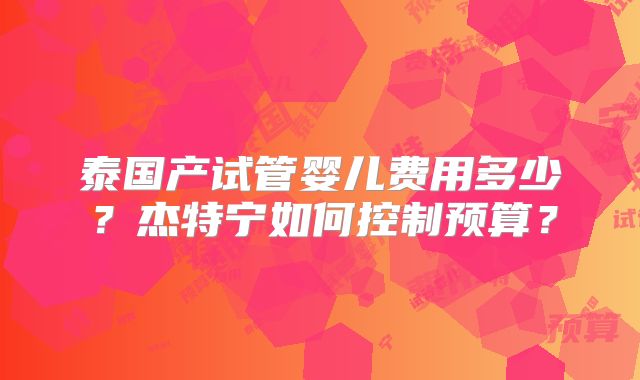 泰国产试管婴儿费用多少?杰特宁如何控制预算?