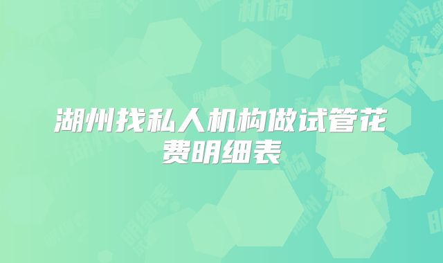湖州找私人机构做试管花费明细表
