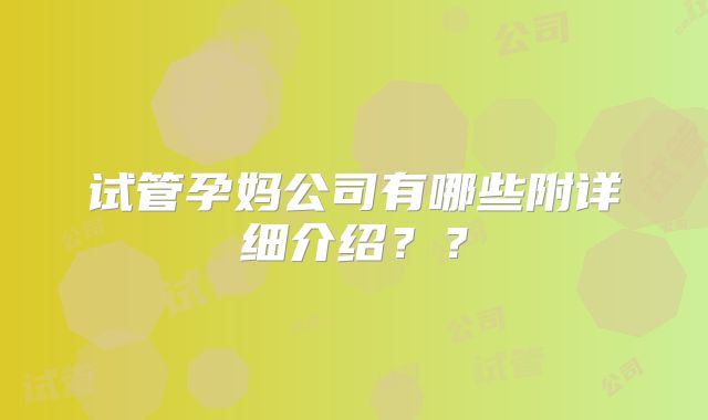 试管孕妈公司有哪些附详细介绍??